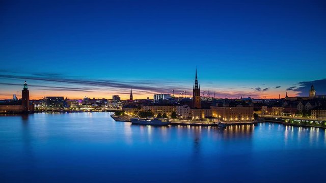 Midnight Sunset time lapse in Stockholm showing Gamla Stan island, Sweden