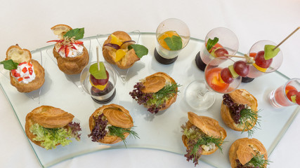 Canape mini snacks in the restaurant