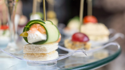 Canape mini snacks in the restaurant