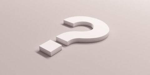 White Question Mark Isolated. 3D Render illustration