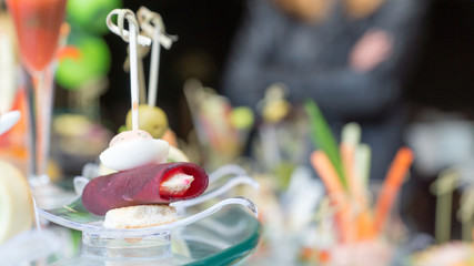 Canape mini snacks in the restaurant