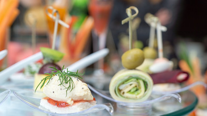 Canape mini snacks in the restaurant