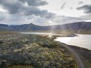Iceland Landscape drone photography breakthrough of sunlight through clouds
