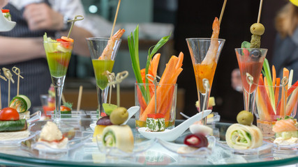 Canape mini snacks in the restaurant