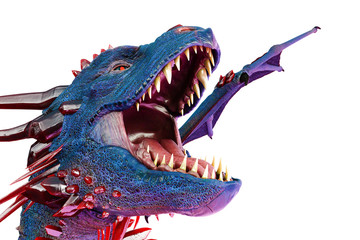 Naklejka premium Cristal czerwony niebieski smok na białym tle