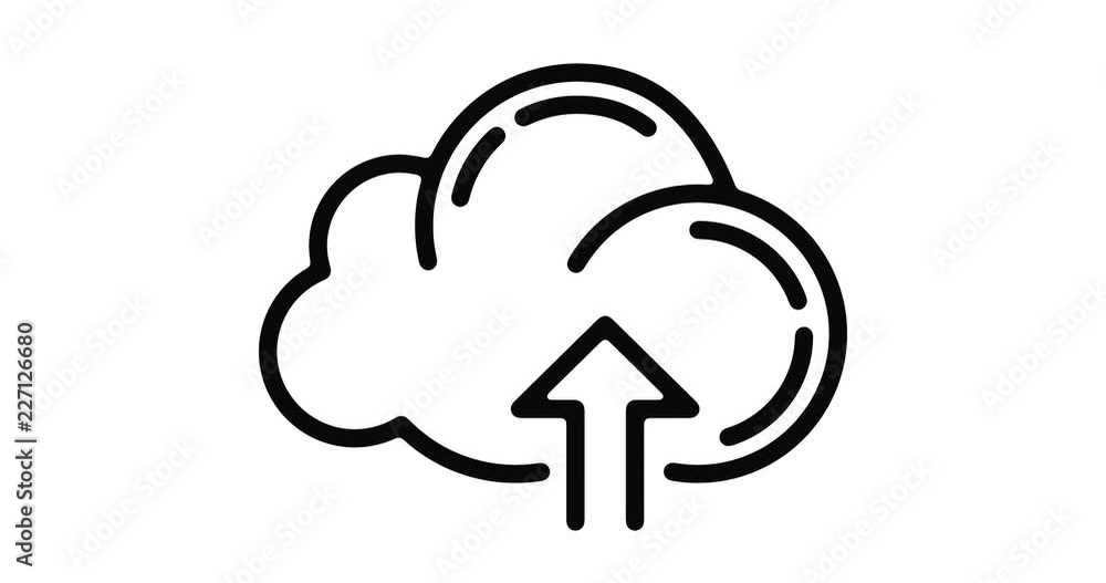 Poster cloud upload line icon motion graphic animation with alpha channel.