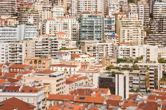 Narrow and flattened view of buildings in the Pricipality of Monaco