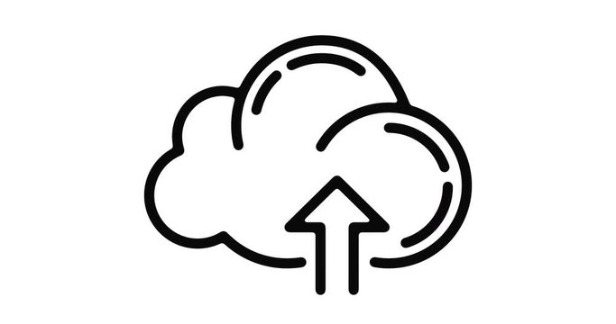 Cloud upload line icon motion graphic animation with alpha channel.