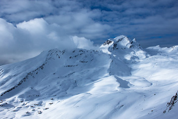 Fototapeta na wymiar Overlooking Snowy Mountains at Grindelwald, Switzerland.