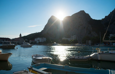 Fototapeta premium Sunset on Cetina river in Omis, Croatia.