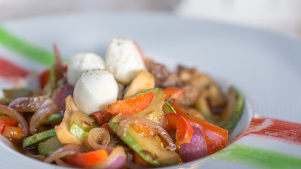 Beef Stew with Homemade Cheese and Vegetables