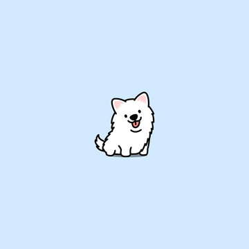 Cute samoyed dog cartoon icon, vector illustration