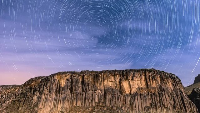 Basaltic mountains, and the moonlight that illuminated them in the midst of the night. Stars fly around the polar star,This magnificent night.