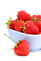 Blue Dish With Fresh Ripe Summer Strawberries
