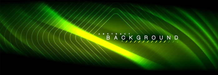 Fototapeta premium Neon glowing fluid wave lines, magic energy space light concept, abstract background wallpaper design
