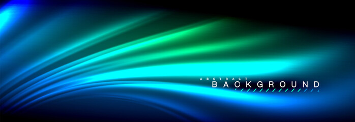 Neon glowing fluid wave lines, magic energy space light concept, abstract background wallpaper design