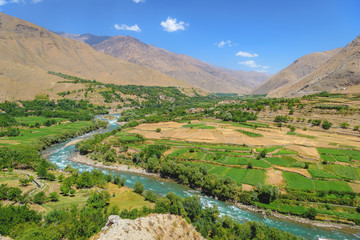 Panjshir valley in Eastern Afghanistan, beautiful nature in Afghanistan landscapes with old soviet tanks 