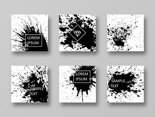 Set of grunge templates with shadows. Collection of cards with ink blots for your design.