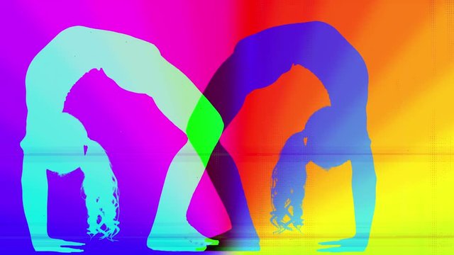 amazing female yoga instructor made into a colourful abstract pattern