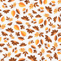 Autumn vector color seamless pattern of leaves for greeting card or web