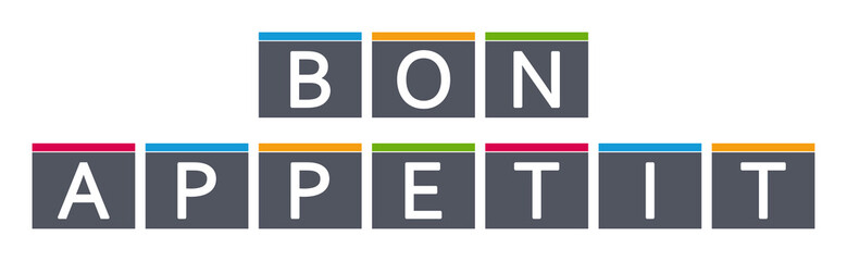Bon Appetit - letters written in gray boxes on white background