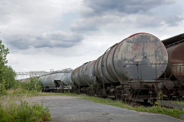 Fototapeta na wymiar Freight trains on a holding track