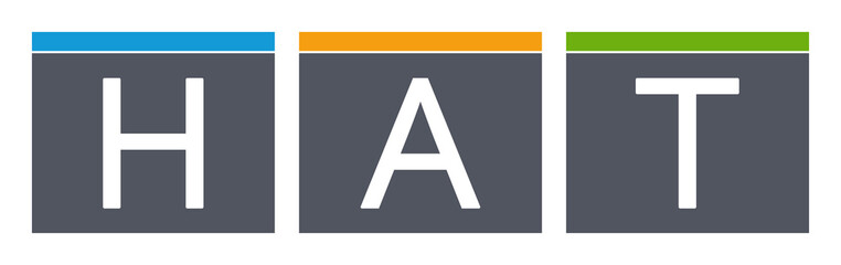 Hat - letters written in gray boxes on white background