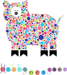 Bright postcard with pig- symbol of happy new year 2019.