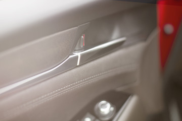 Fototapeta premium Car inside. New Modern interior of premium car with leather seats.