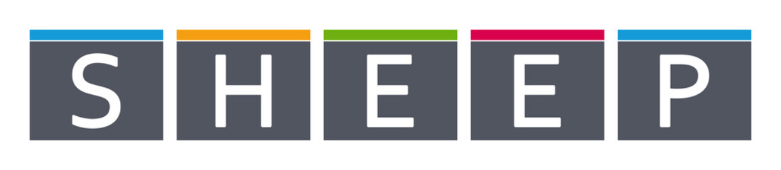 Sheep - letters written in gray boxes on white background