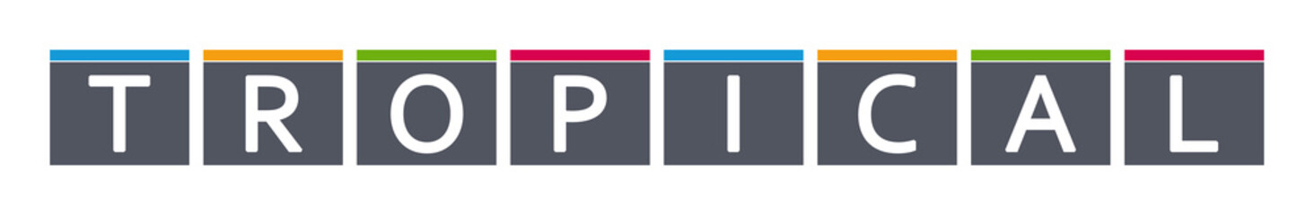 Tropical - letters written in gray boxes on white background