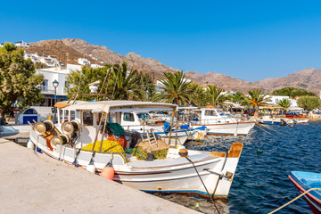 Fototapeta na wymiar Fishing boat in the port of Livadi. Serifos island, Greece