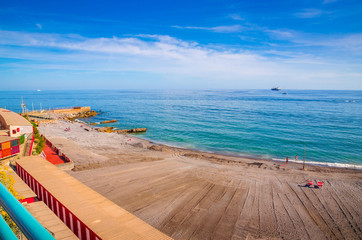 Fototapeta premium Panoramic view of Genoa beach in a beautiful summer day, Liguria, Italy