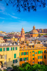 Fototapeta premium Panoramic view of Genoa in a beautiful summer day, Liguria, Italy