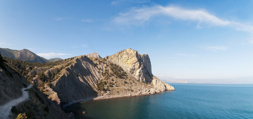 landscape of the Black Sea and mountain in Crimea