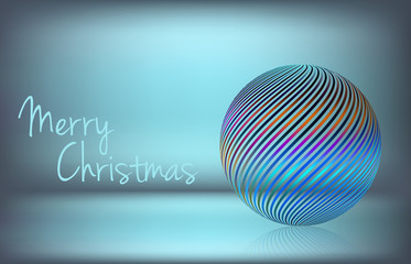 Simple Christmas card with striped transparent ball. Vector graphics