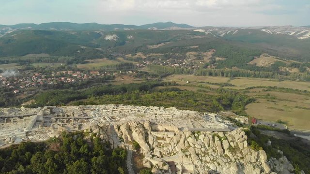 Ancient Thracian city of Perperikon in the Eastern Rhodopes, Bulgaria. Aerial drone footage