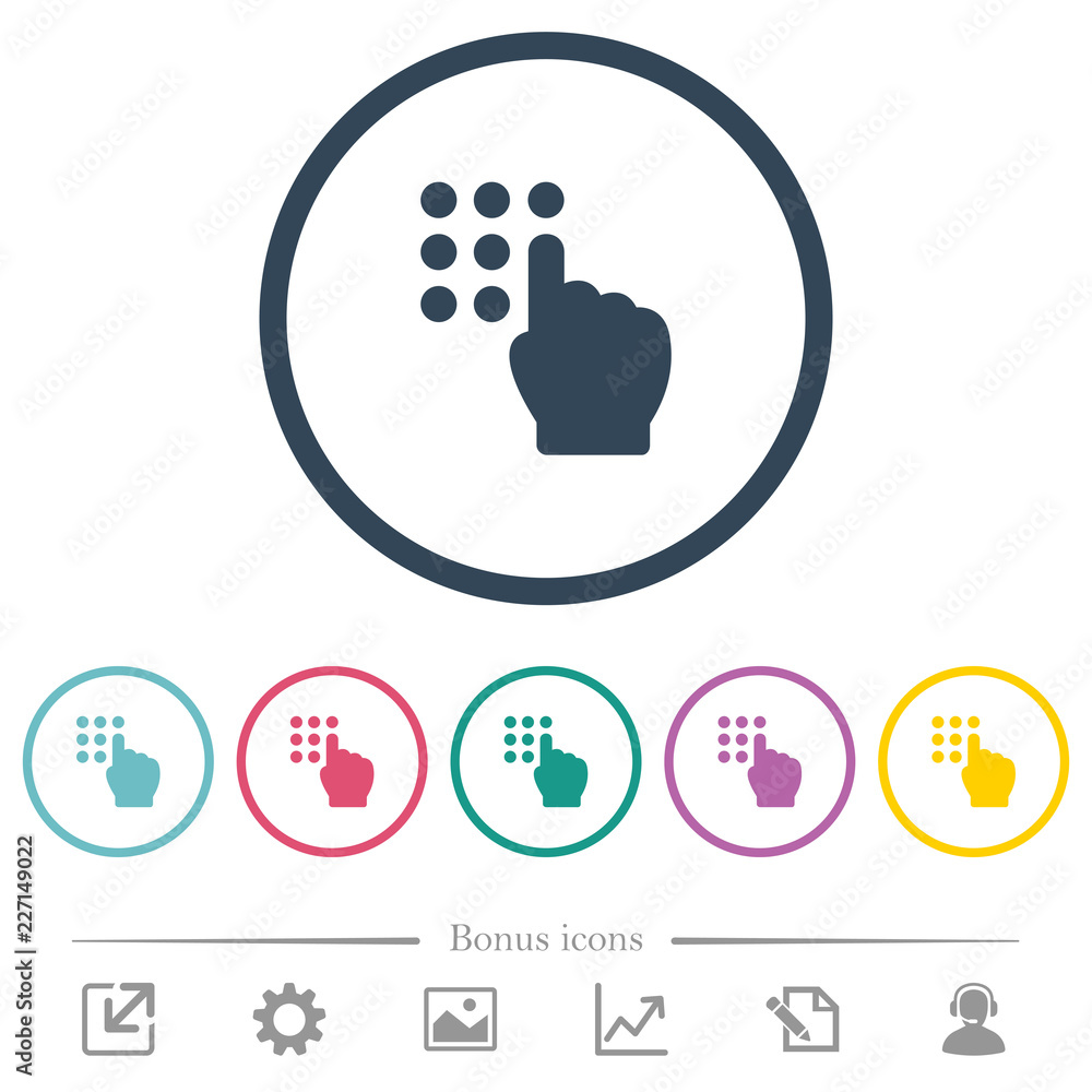 Poster typing security code flat color icons in round outlines