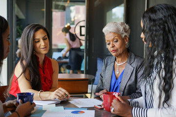 Women having a business meeting in cafe
