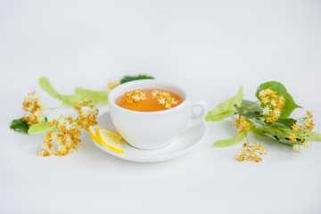Linden inflorescences, herbal tea, view from high angle