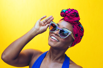 millennial black woman with yellow background