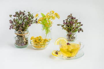 Linden inflorescences, herbal tea, view from high angle
