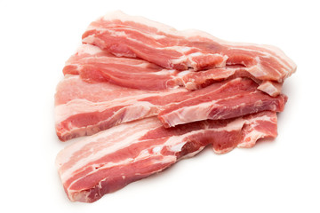 Meat pork slices isolated on the white background.
