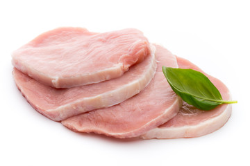 Fresh raw beef steak isolated on white background, top view.