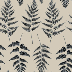 Vector seamless pattern of fern leaves. Hand drawn vector illustration