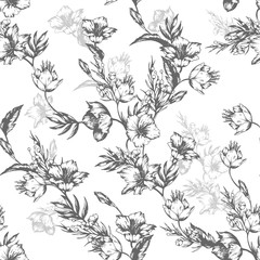 Vintage flowers clematis. Seamless pattern. Vector Illustration for phone case, fabrics, textiles, interior design, cover, paper, gift packaging.