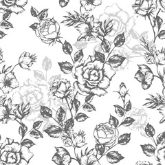 Vintage flowers roses. Seamless pattern. Vector Illustration for phone case, fabrics, textiles, interior design, cover, paper, gift packaging.
