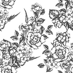 Vintage flowers roses and hydrangea. Seamless pattern. Vector Illustration for phone case, fabrics, textiles, interior design, cover, paper, gift packaging.
