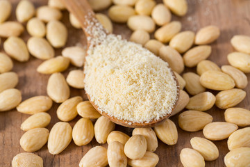 almond flour in a wooden spoon