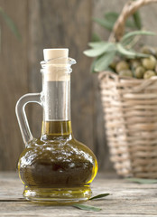 olive oil over wooden table